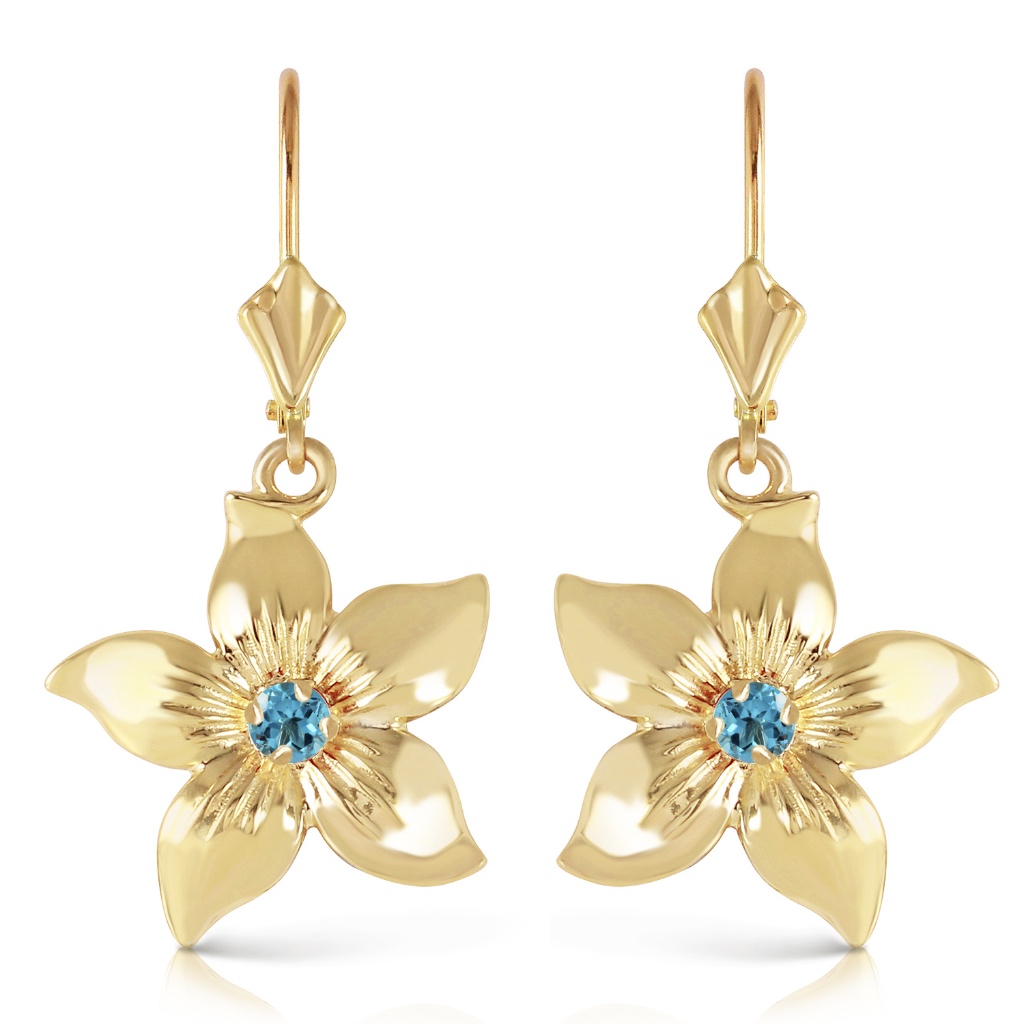 Leverback Flowers Earring With Blue Topaz 750$